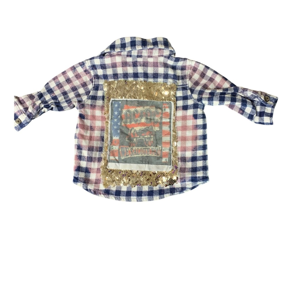 Kids Carter's Flannel AC/DC Sequins‎ Patch Long Sleeve Handmade 3 months
